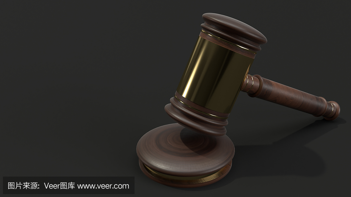 锤子木材3d渲染的法律概念。