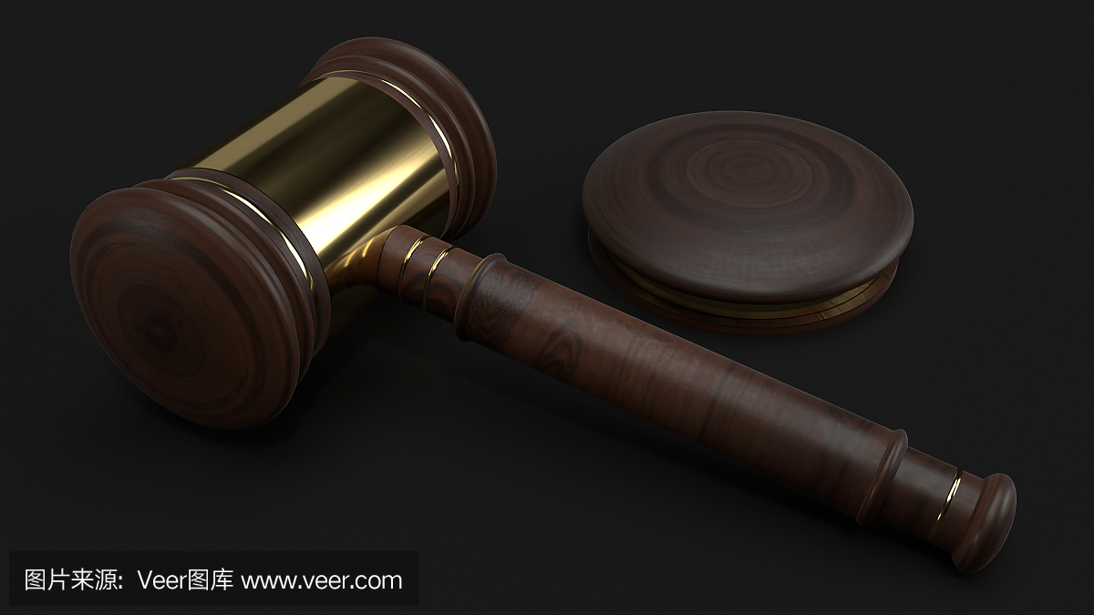 锤子木材3d渲染的法律概念。